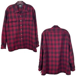 RRL, Ralph Lauren - Men’s Vintage Wool Shirt, Buffalo Check Plaid, Red/Black, XL